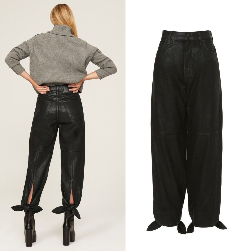 7 For All Mankind Bow Tie Balloon Cropped Jeans Black High Waist Women’s Size 27